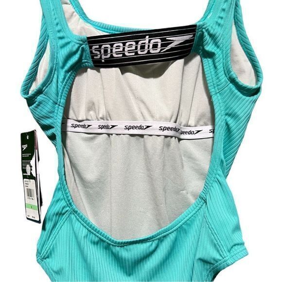 NWT Speedo Women's 8‎ Rib Logo One Piece Swimsuit Ceramic Blue Size 8 - Picture 5 of 9
